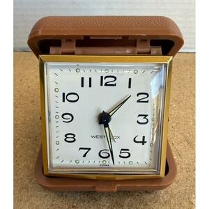 Vintage Westclox Keywound Travel Clock Brown Case